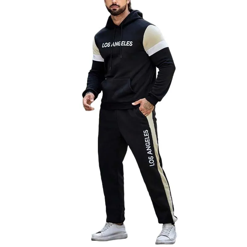 Men's Casual Hooded Long Sleeve Sweatshirt and Sweatpants Set 95487531K