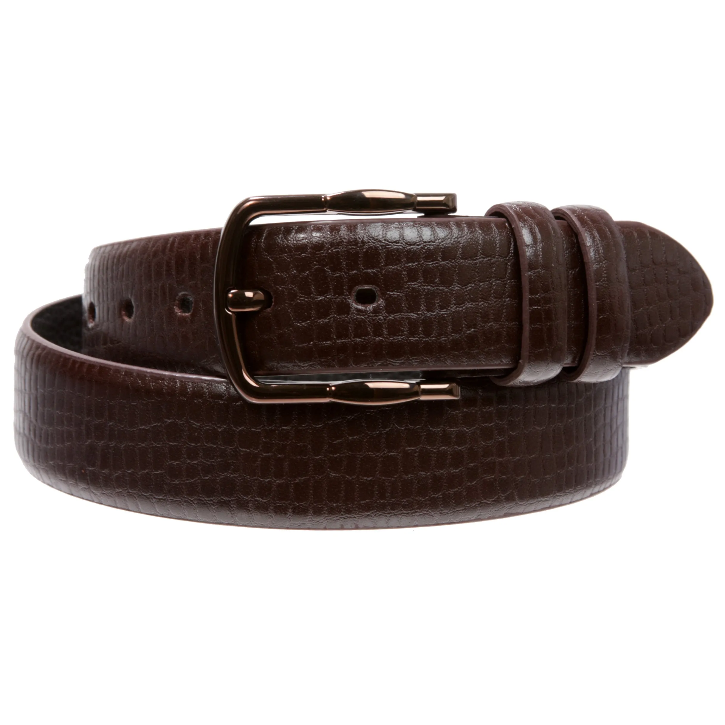 Men's Croco Print Feather Edged Leather Dress Belt