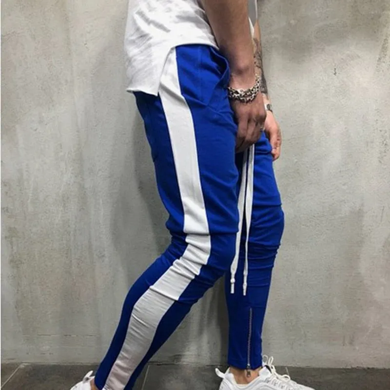 Men's Fitness Blue & White Joggers Sweatpants