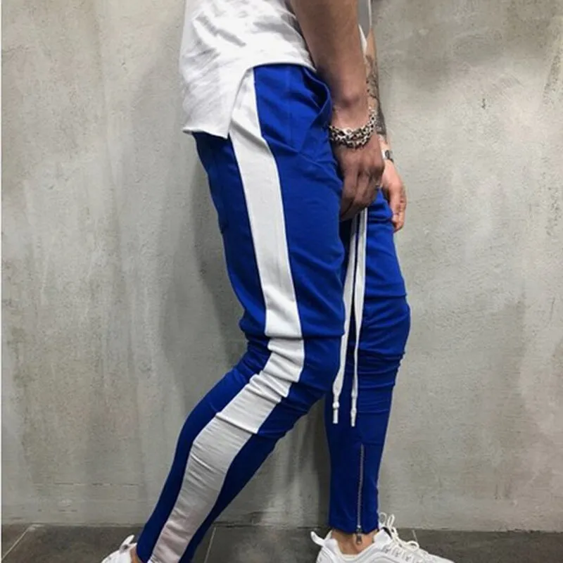 Men's Fitness Blue & White Joggers Sweatpants