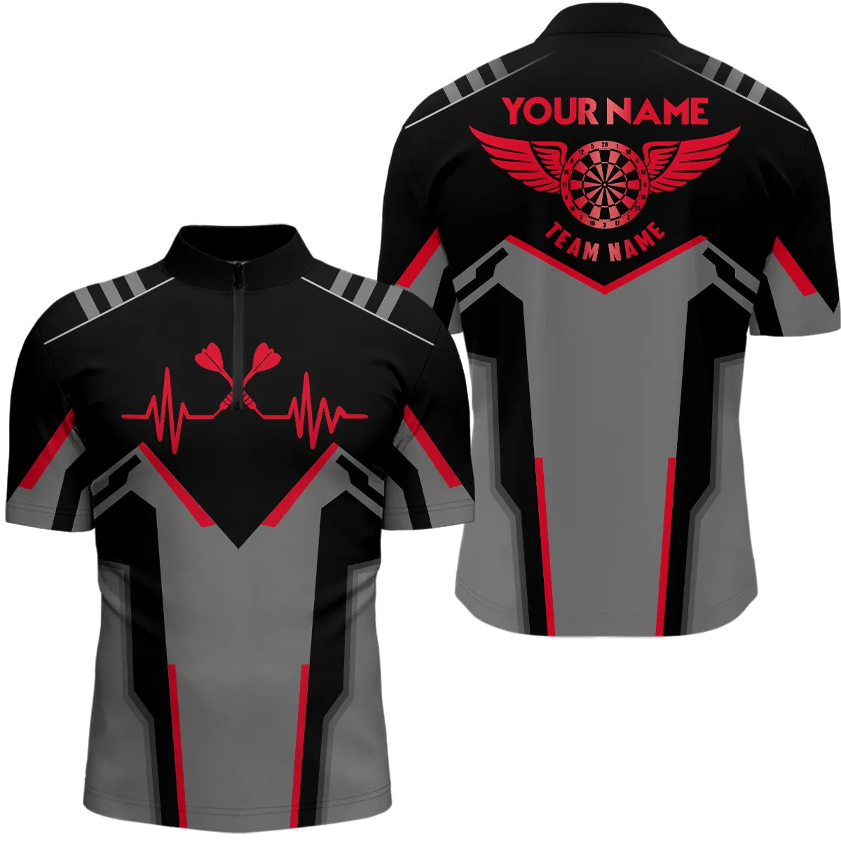Mens Heart Pulse Line Darts Quarter-Zip Shirt Custom Multilcolor Heartbeat Dart Jersey For Men
