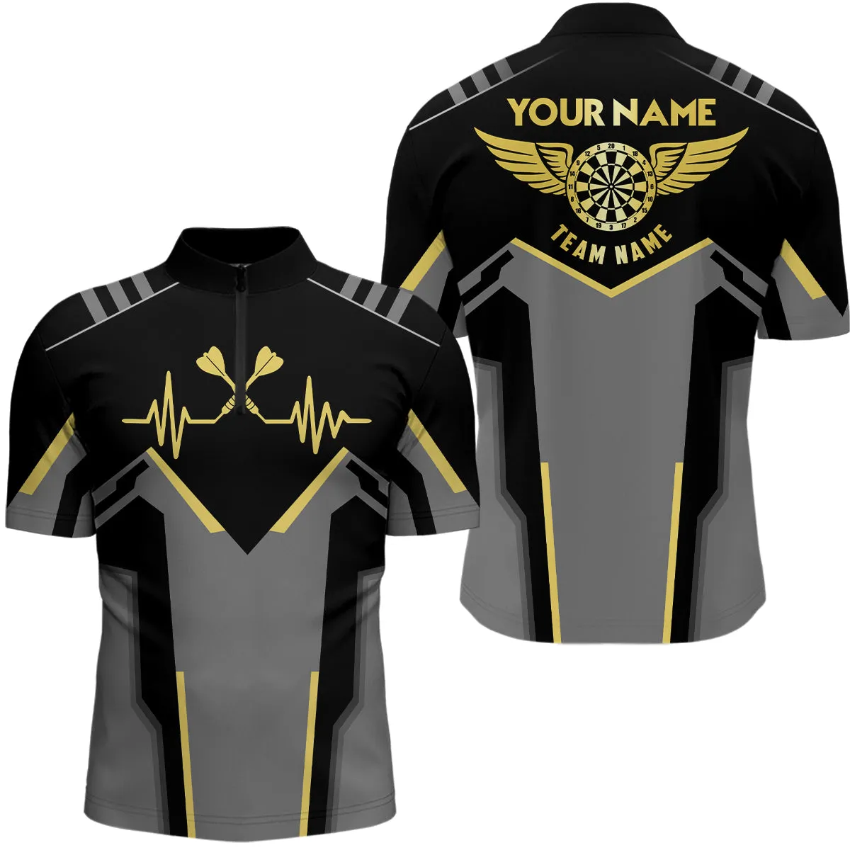 Mens Heart Pulse Line Darts Quarter-Zip Shirt Custom Multilcolor Heartbeat Dart Jersey For Men