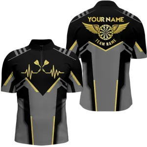 Mens Heart Pulse Line Darts Quarter-Zip Shirt Custom Multilcolor Heartbeat Dart Jersey For Men