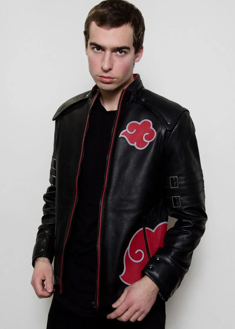 Men's Red Clouds Cloak Black Genuine Leather Jacket