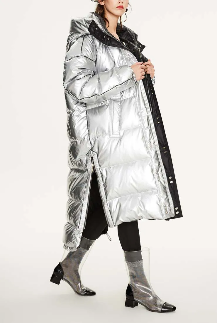 Metallic Loose Warm Bubble Ankle Length Coat
