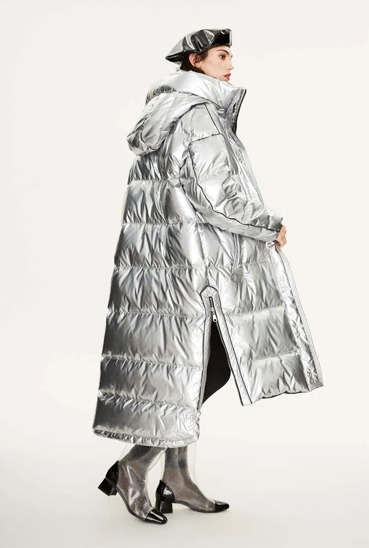 Metallic Loose Warm Bubble Ankle Length Coat
