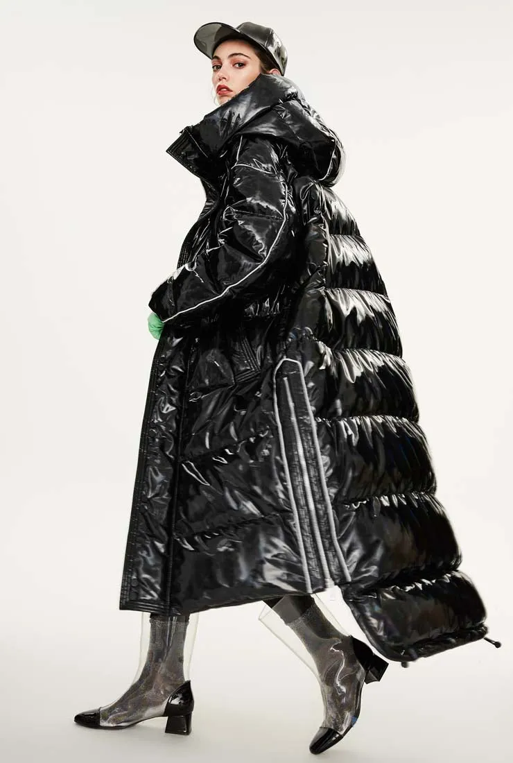 Metallic Loose Warm Bubble Ankle Length Coat