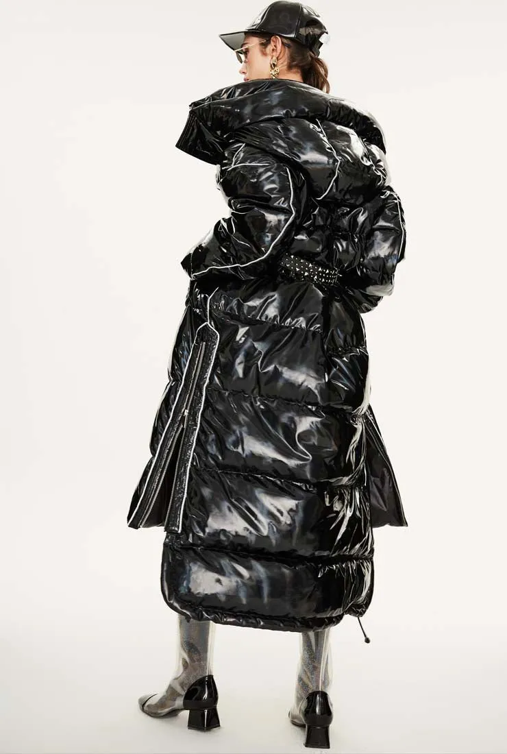 Metallic Loose Warm Bubble Ankle Length Coat