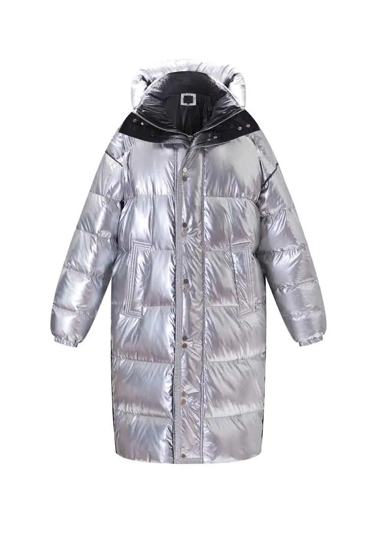 Metallic Loose Warm Bubble Ankle Length Coat