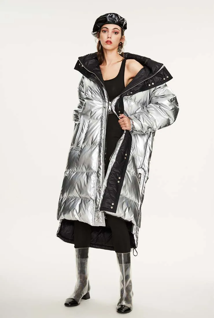 Metallic Loose Warm Bubble Ankle Length Coat