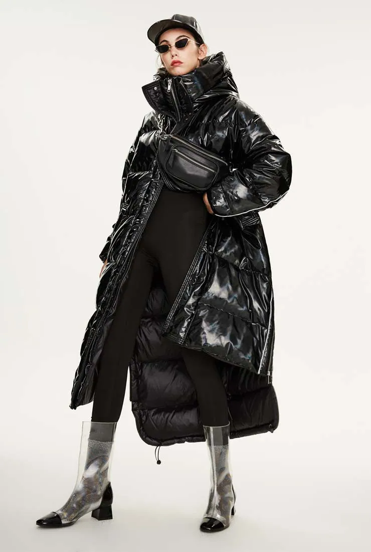 Metallic Loose Warm Bubble Ankle Length Coat