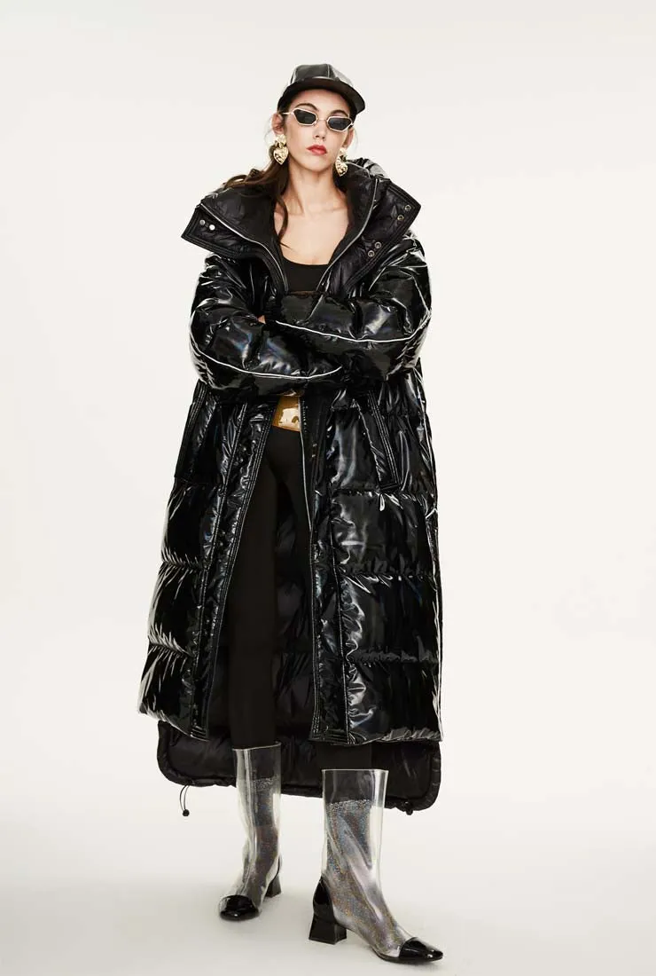 Metallic Loose Warm Bubble Ankle Length Coat