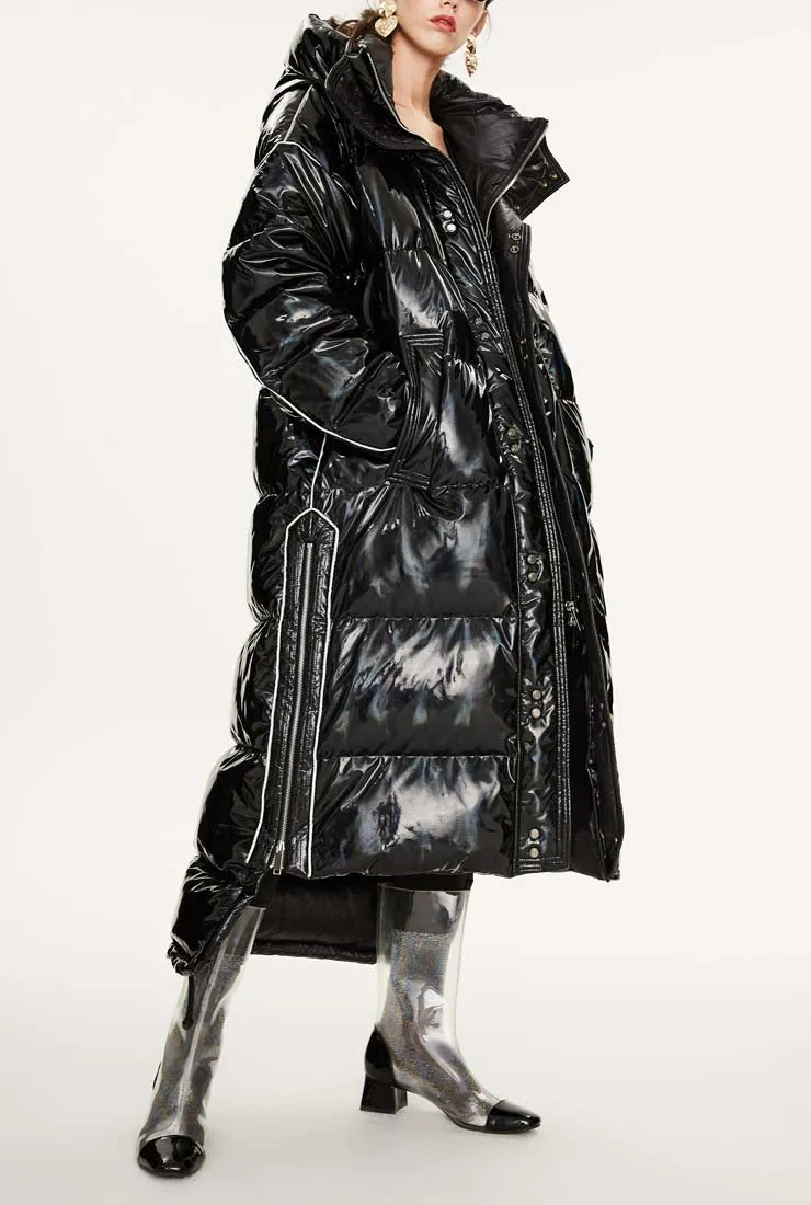 Metallic Loose Warm Bubble Ankle Length Coat