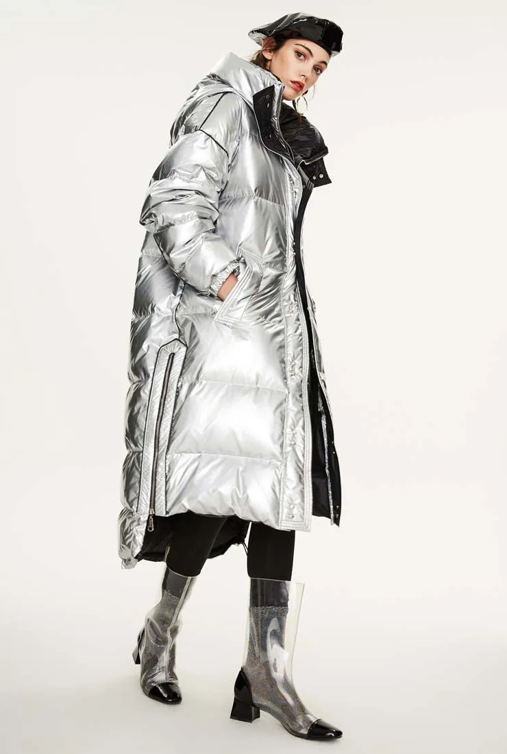 Metallic Loose Warm Bubble Ankle Length Coat
