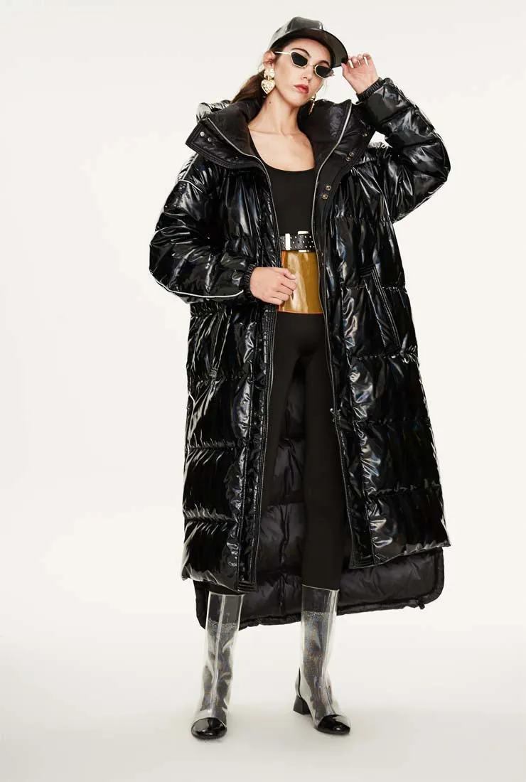 Metallic Loose Warm Bubble Ankle Length Coat
