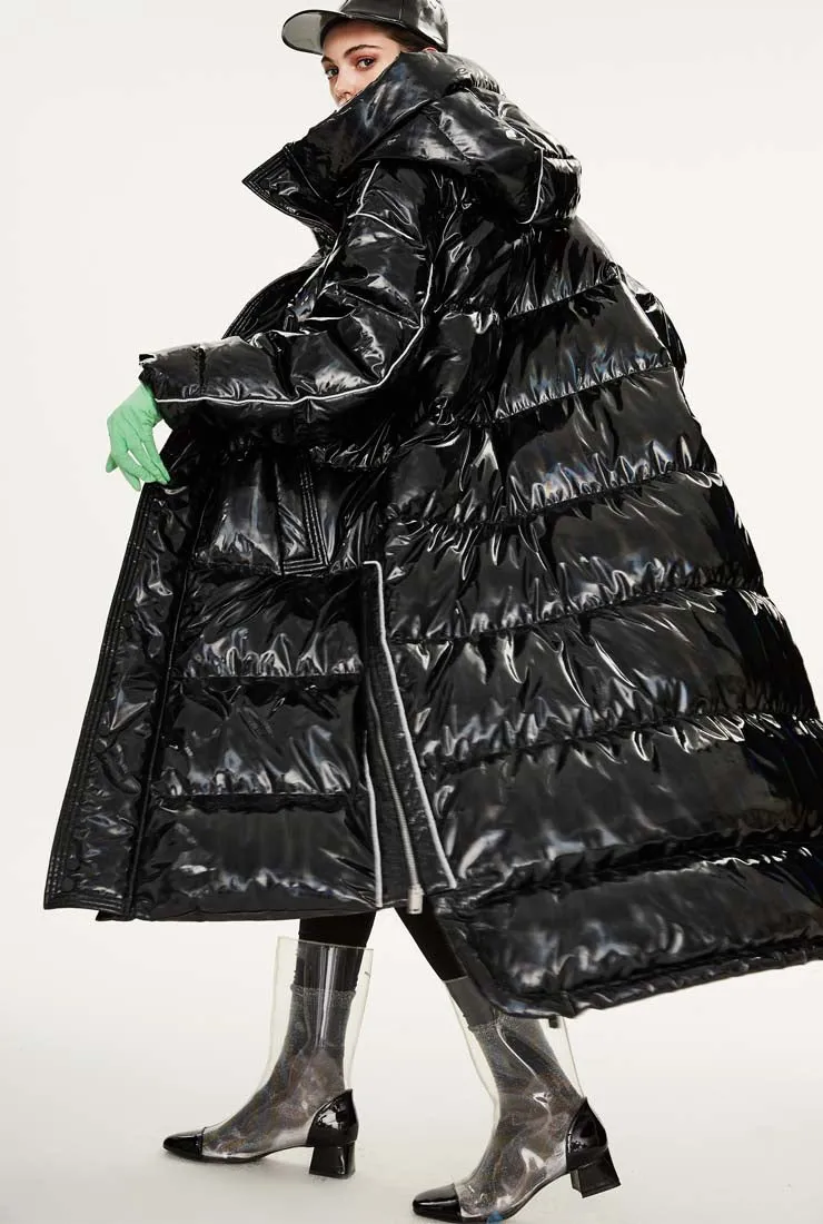 Metallic Loose Warm Bubble Ankle Length Coat
