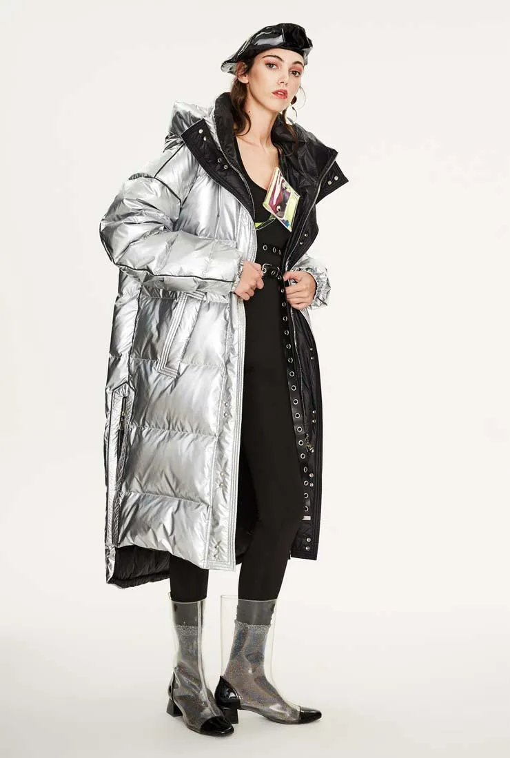 Metallic Loose Warm Bubble Ankle Length Coat