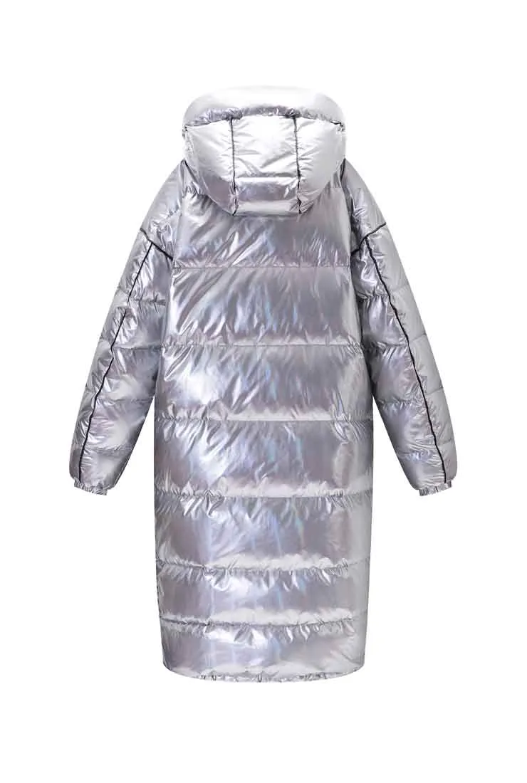 Metallic Loose Warm Bubble Ankle Length Coat
