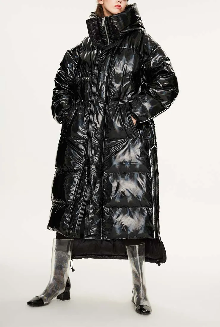 Metallic Loose Warm Bubble Ankle Length Coat