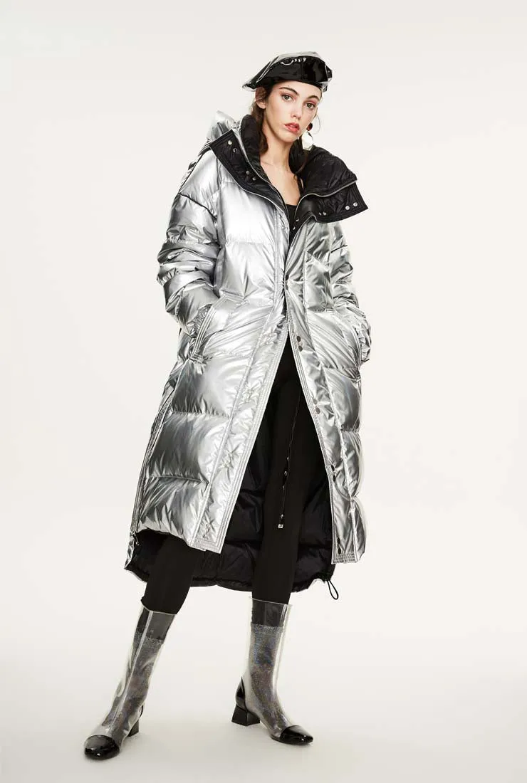 Metallic Loose Warm Bubble Ankle Length Coat