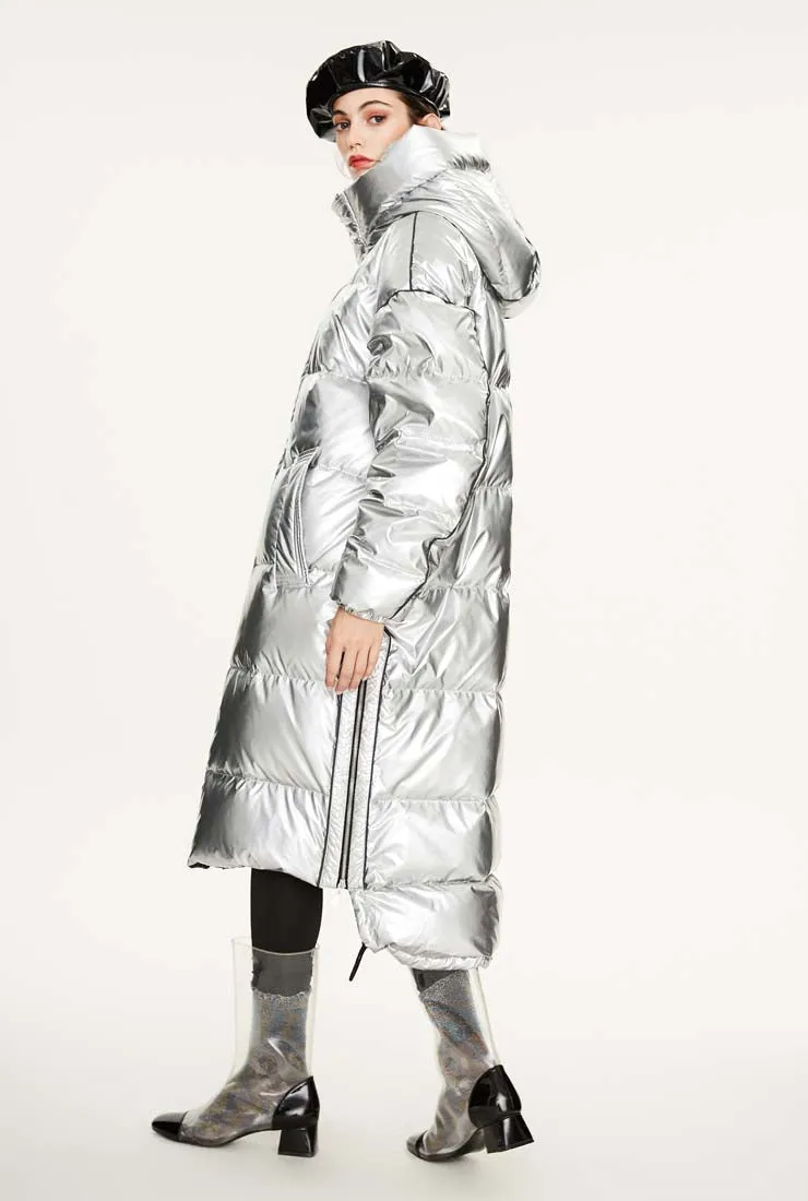 Metallic Loose Warm Bubble Ankle Length Coat
