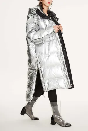 Metallic Loose Warm Bubble Ankle Length Coat
