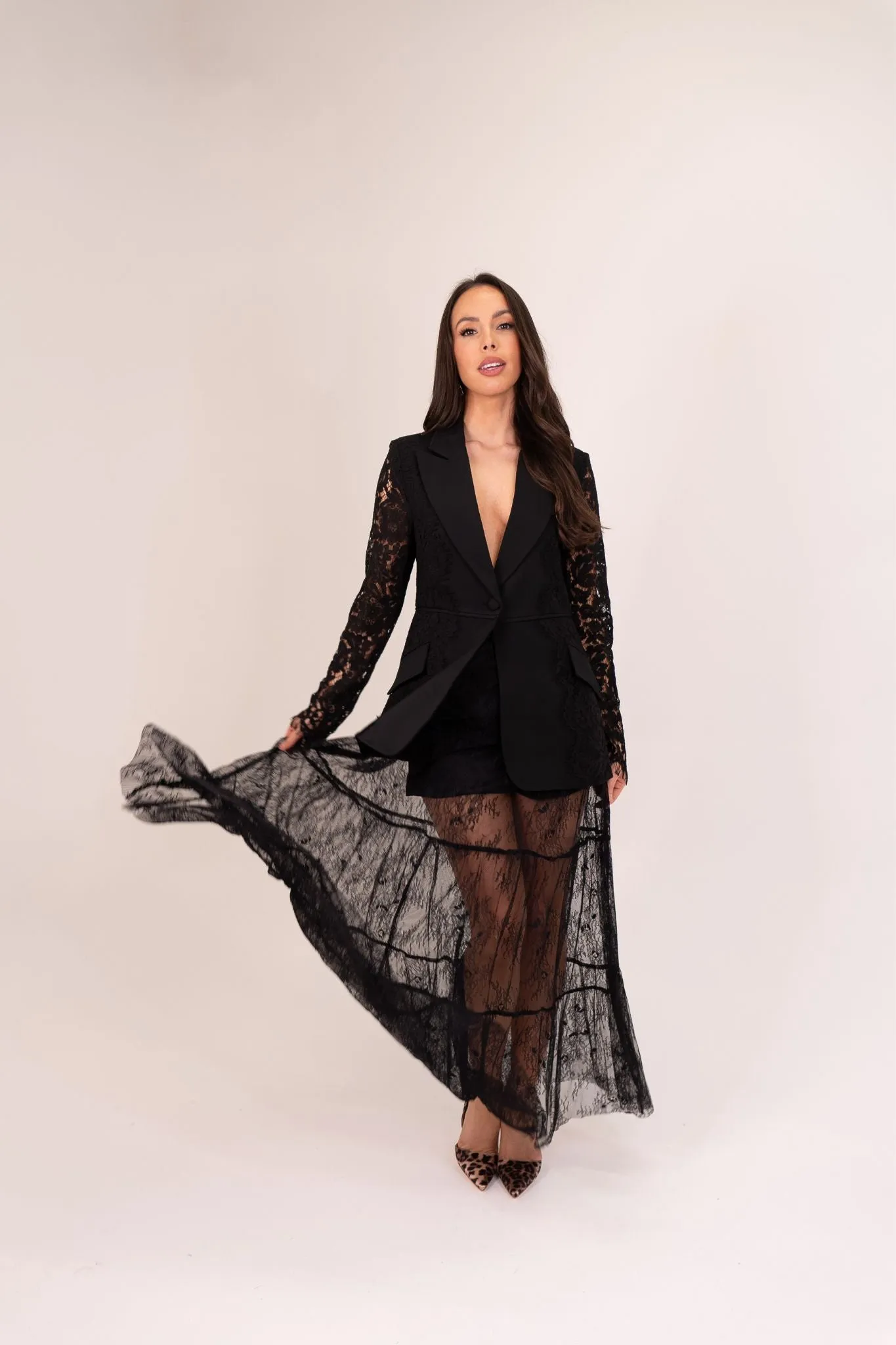 Millie Tiered Lace Maxi Skirt In Black