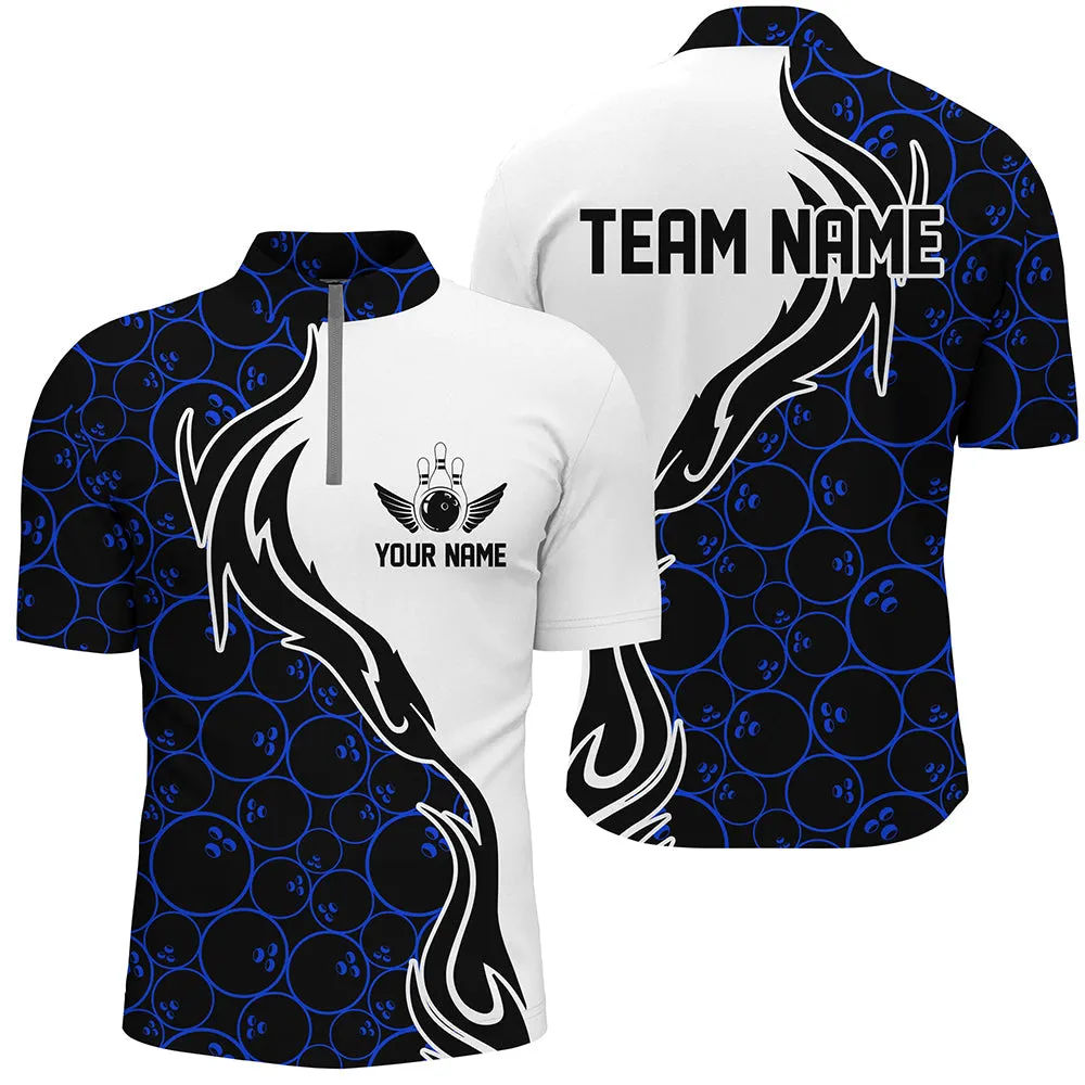 Multi Color Bowling Pattern Custom Men Bowling Quarter Zip Shirts Flame Bowling Team Jerseys Tournament