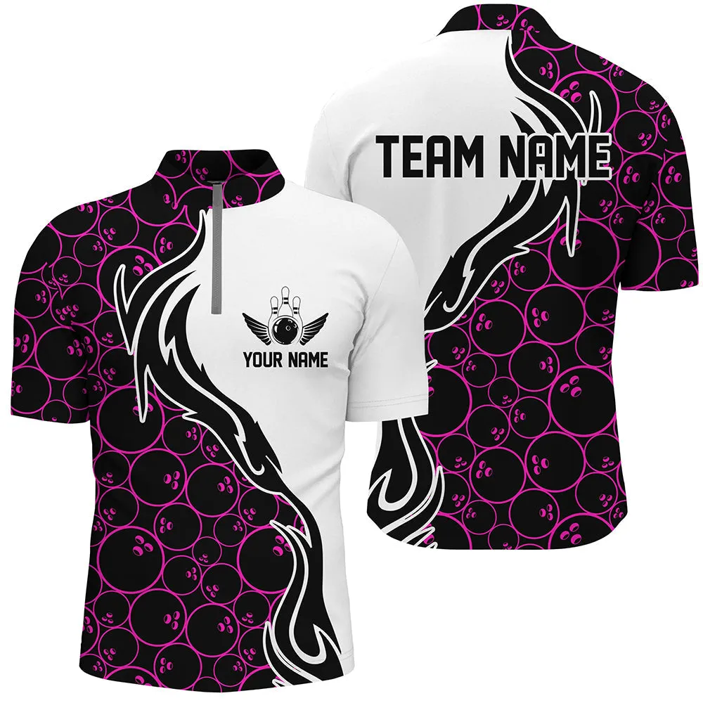 Multi Color Bowling Pattern Custom Men Bowling Quarter Zip Shirts Flame Bowling Team Jerseys Tournament