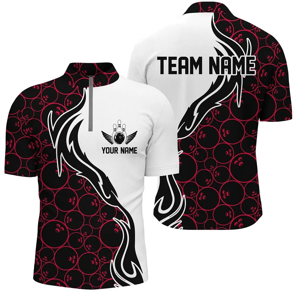 Multi Color Bowling Pattern Custom Men Bowling Quarter Zip Shirts Flame Bowling Team Jerseys Tournament