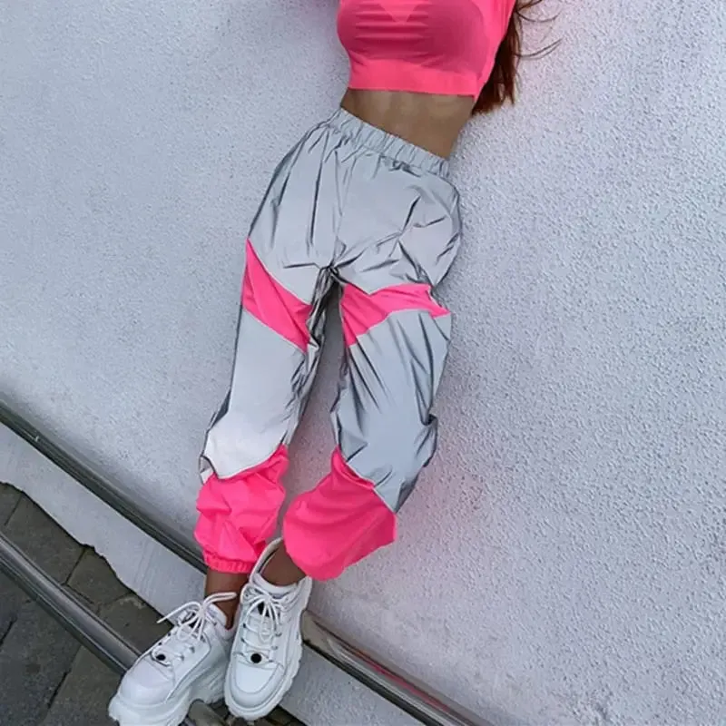 Neon Reflective Flared Baggy Sweatpants