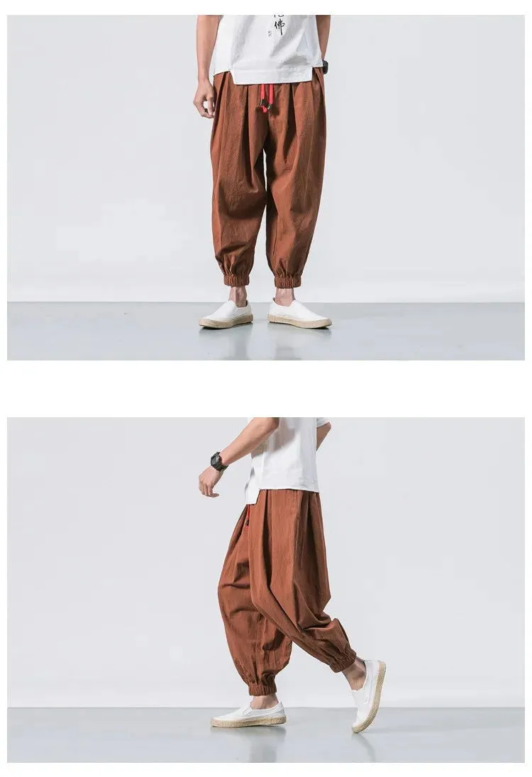 New Oversized Men Harem Pants Loose Chinese Style Cotton and Linen Sweatpants Joggers High Quality Casual Trousers Men