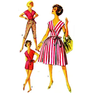 PDF - 1950s Pattern - Wrap-around Blouse, Pants in Two Lengths - Bust: 36” (91.5cm) - Download