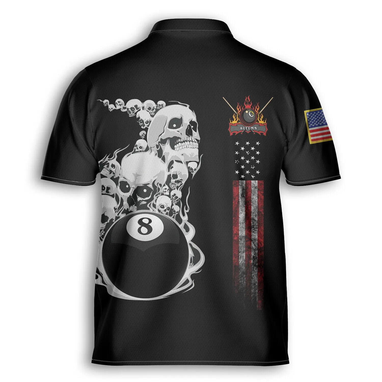 Personalized America Flag Skull Billiard Player AOP Bowling Jersey Shirt Black, Idea Gift for Billiard Player