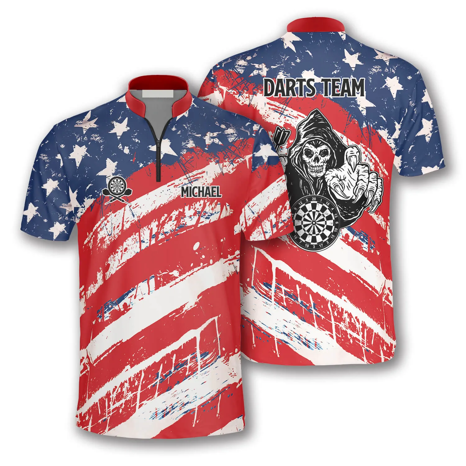 Personalized American Flag Athlete Custom Darts Jerseys for Men, Reaper Dart Shirt
