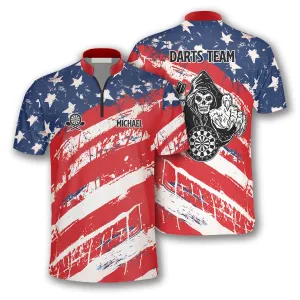 Personalized American Flag Athlete Custom Darts Jerseys for Men, Reaper Dart Shirt