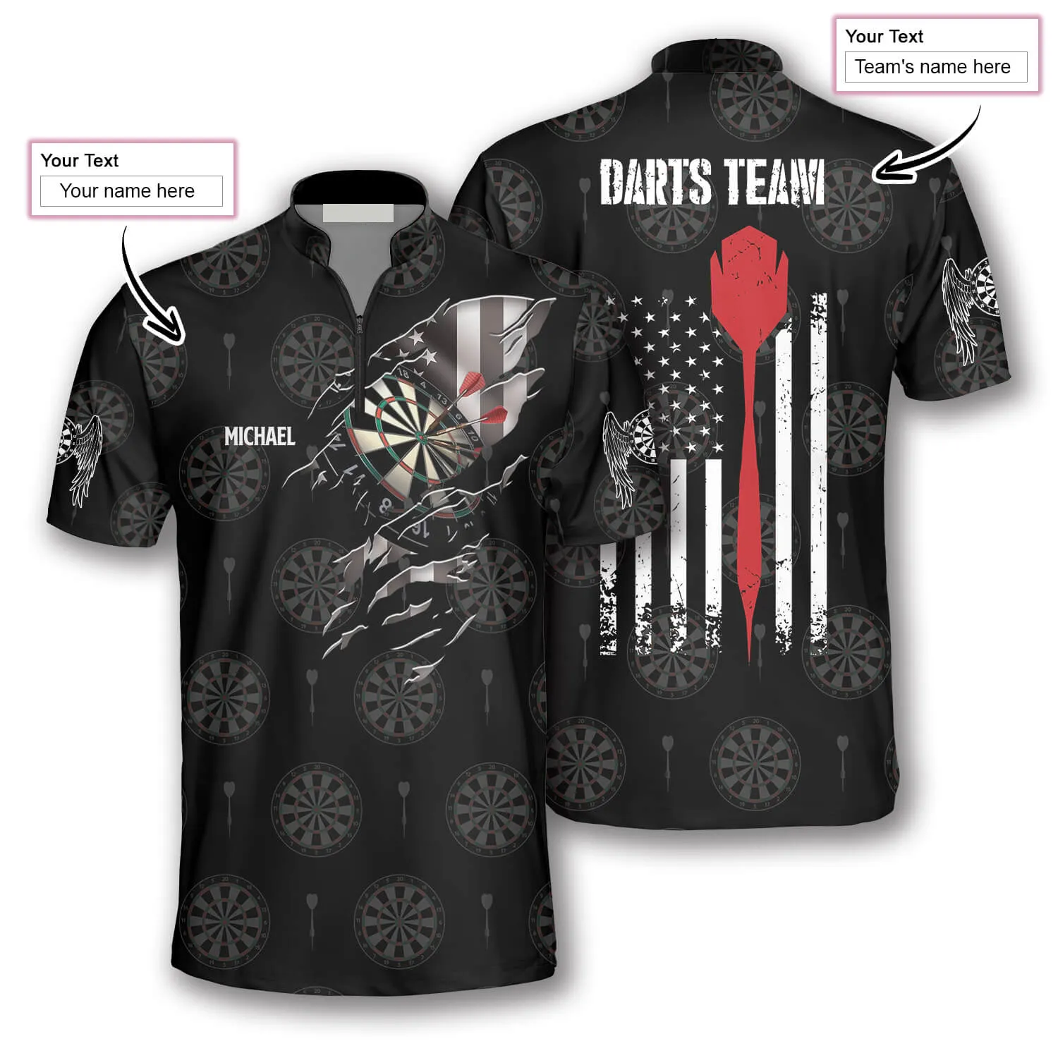 Personalized Name Team American Athlete Red Pin Custom Darts Jerseys for Men, Idea Gift for Dart Lovers