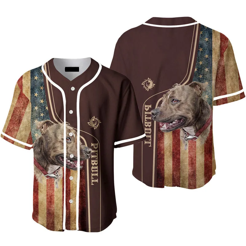 Pitbull Dog American Flag Baseball Jersey, Gift for Men & Women