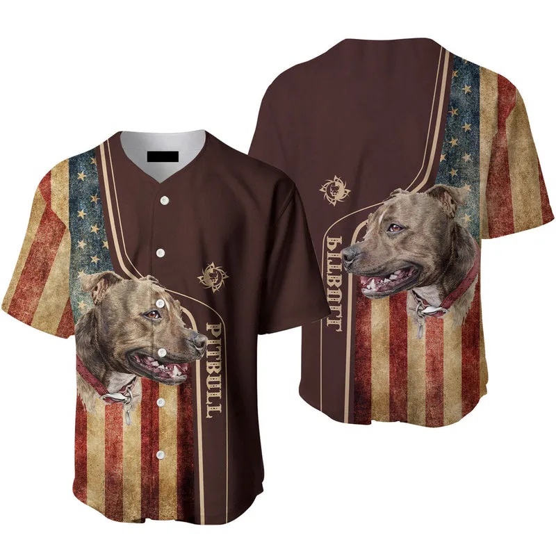 Pitbull Dog American Flag Baseball Jersey, Gift for Men & Women
