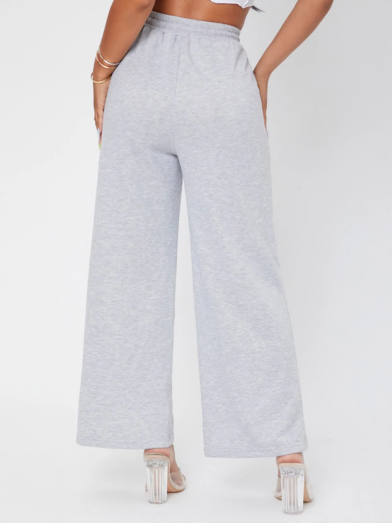 Plain Drawstring Natural Cropped Womens Sweatpants