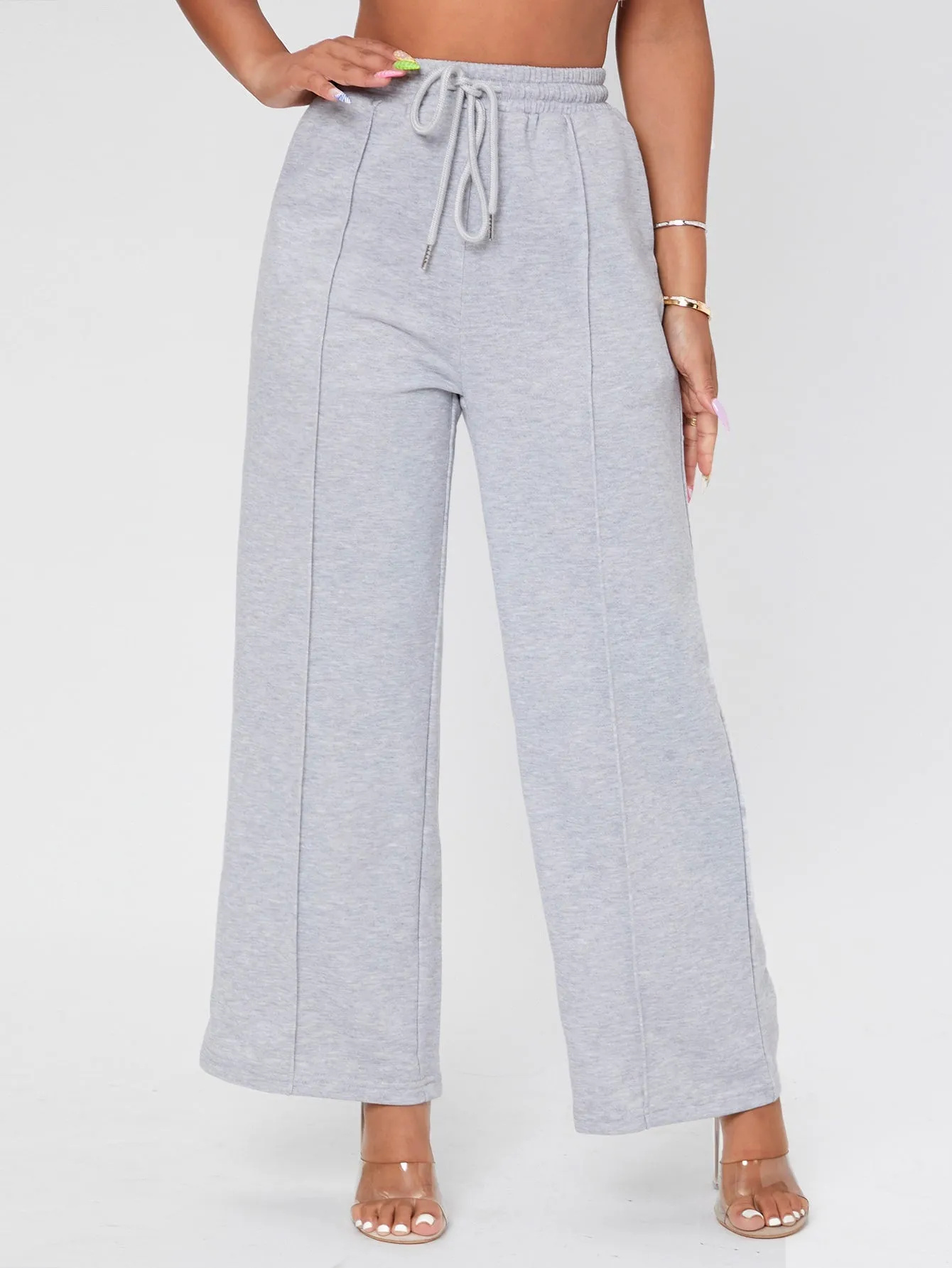 Plain Drawstring Natural Cropped Womens Sweatpants
