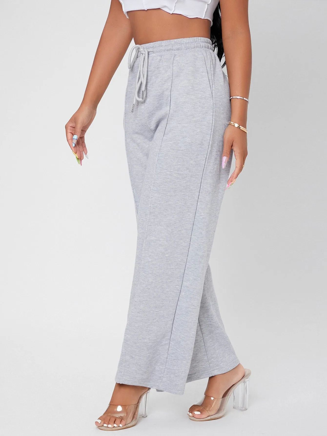 Plain Drawstring Natural Cropped Womens Sweatpants