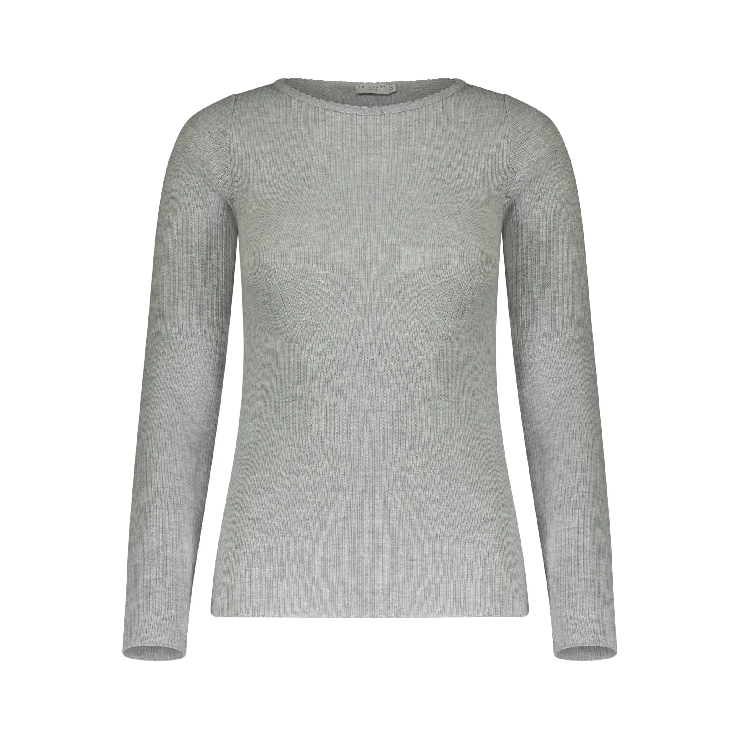 Polkadot RIB SLOUCHY Crew LS Heather Grey w Scallop