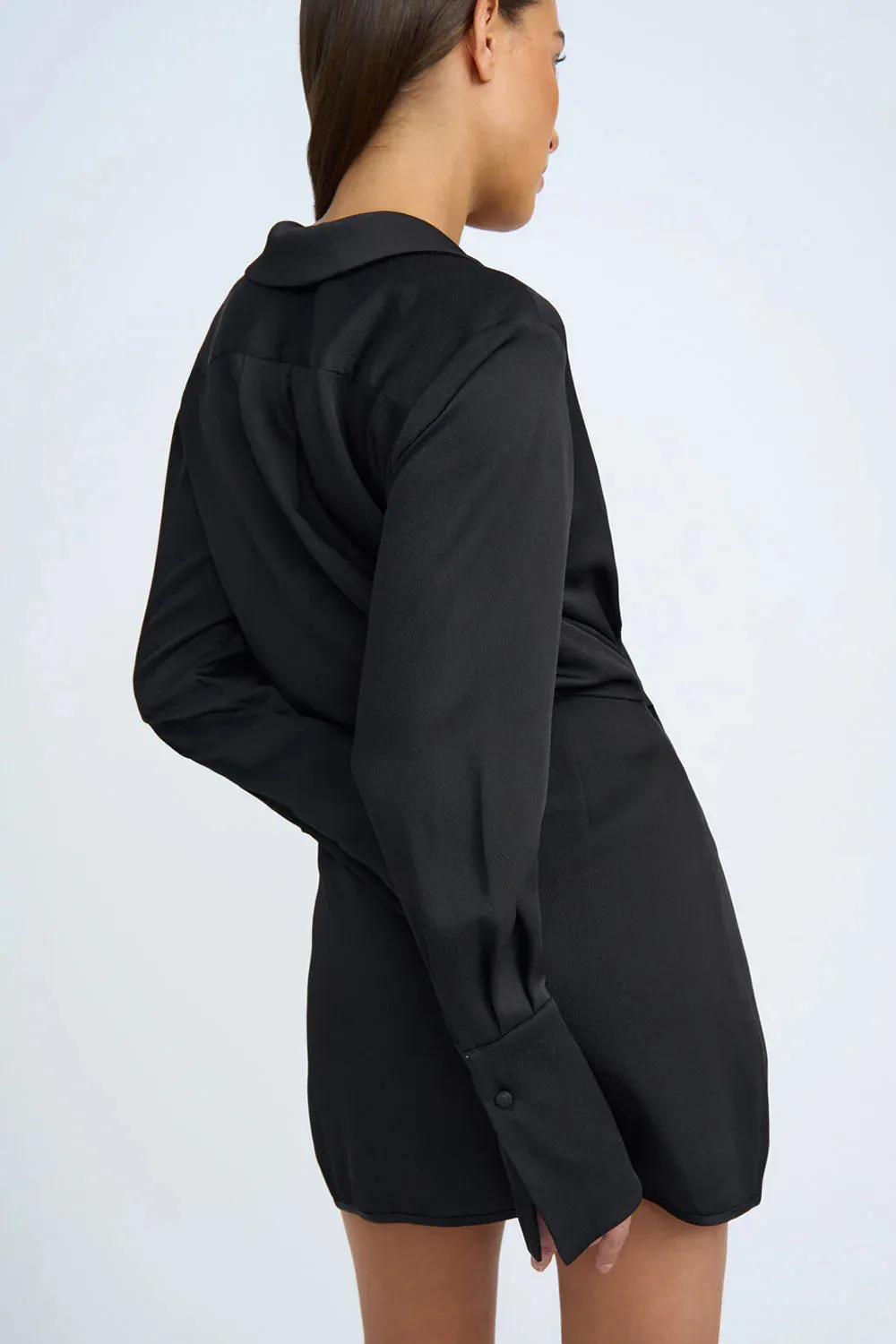 PORTIA WRAP MINI DRESS - BLACK