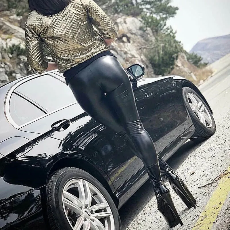 PU Leather Women High Waist Skinny Pants