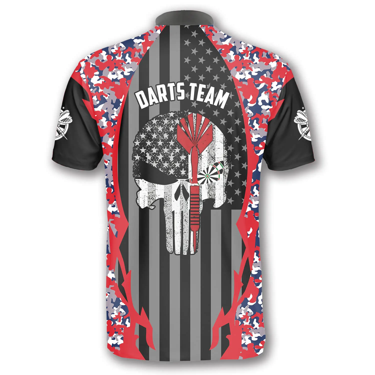 Punisher Skull Red Camouflage Custom Darts Jerseys for Men, Idea Gift for Dart Player