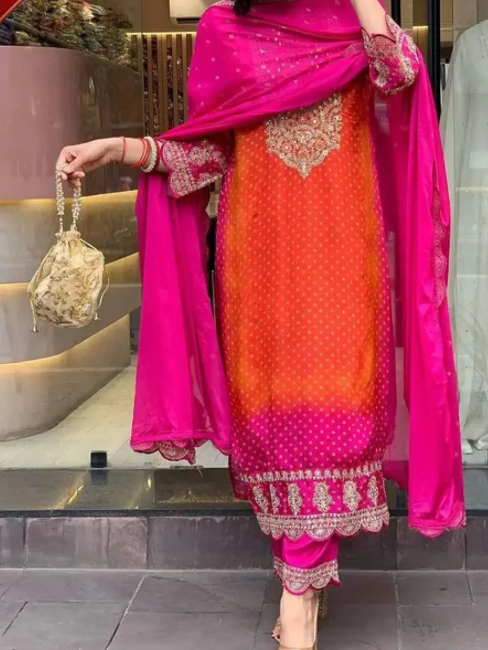 Pure Crepe Bandhini Design Salwar Suit with Gotta Patti