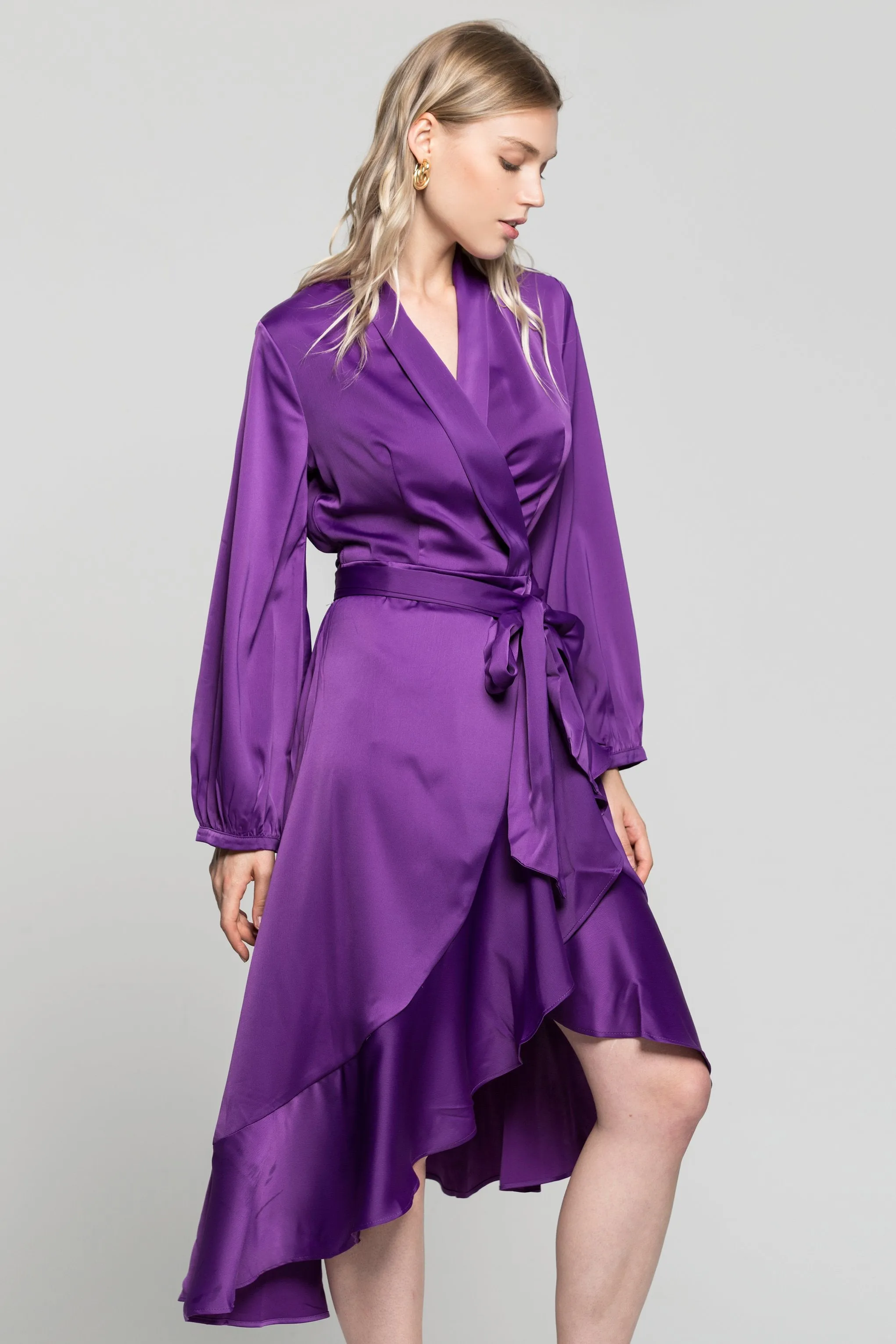 Purple Solid Wrap Around Mullet Dress
