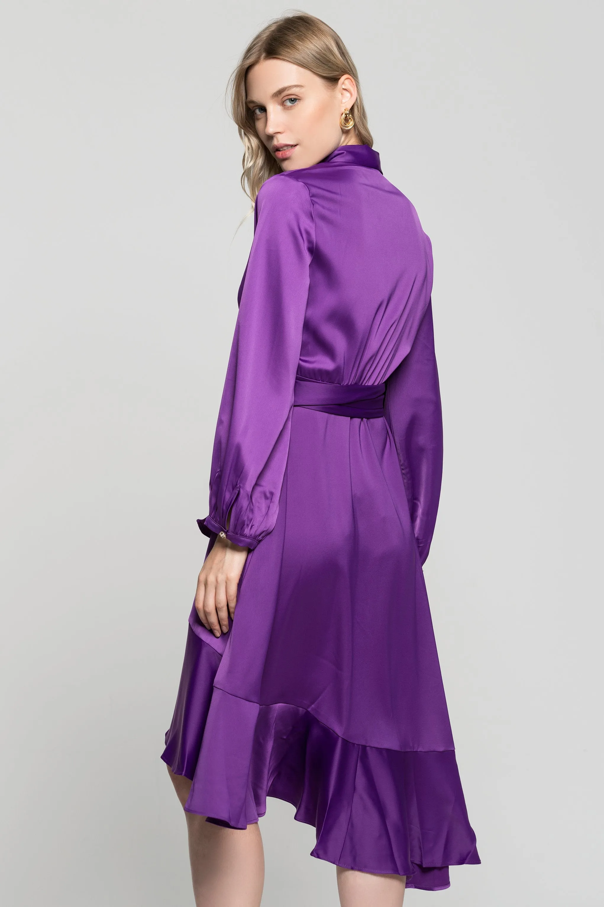 Purple Solid Wrap Around Mullet Dress