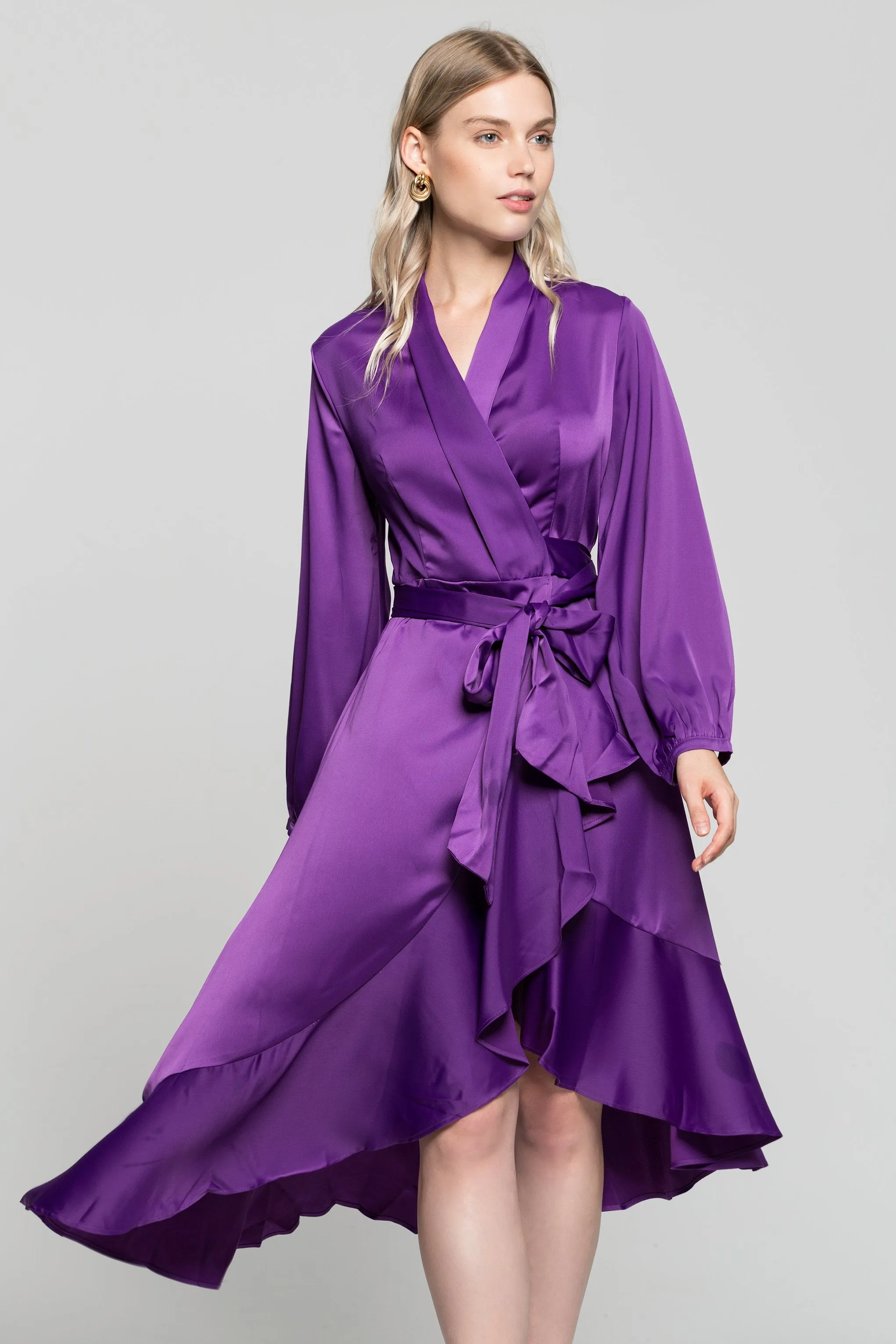 Purple Solid Wrap Around Mullet Dress
